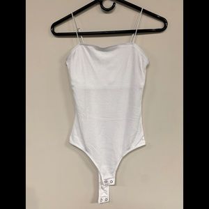 Hollister White Ribbed Thong Bodysuit Size S
